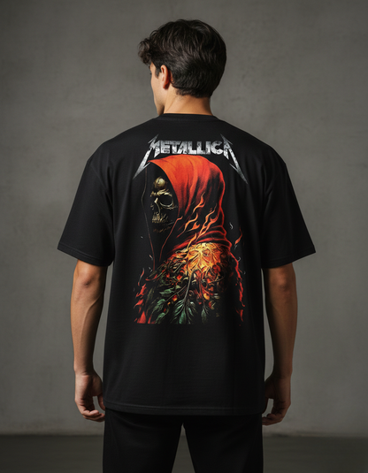 Gothic Fire & Bone Graphic Oversized T-Shirt