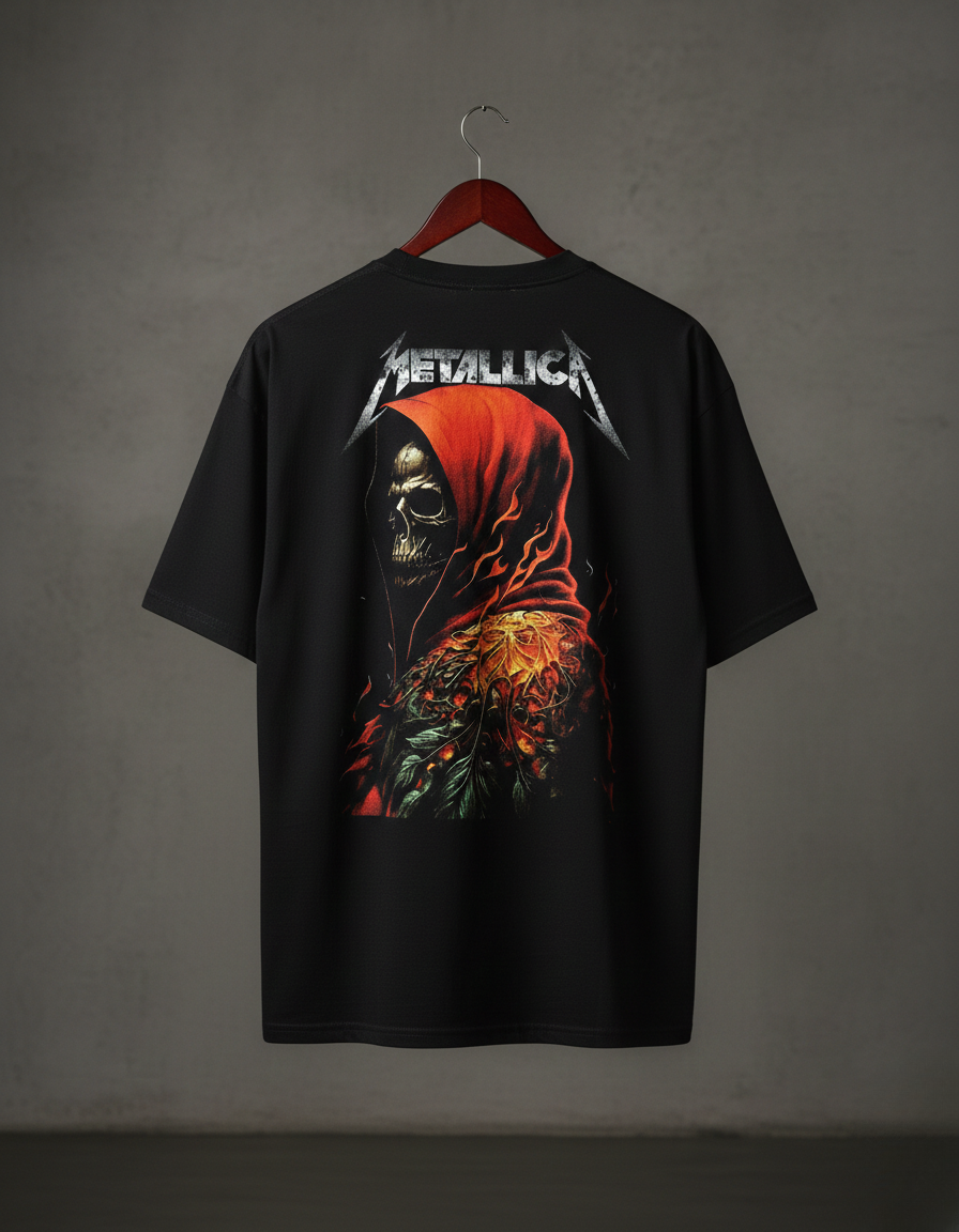 Gothic Fire & Bone Graphic Oversized T-Shirt